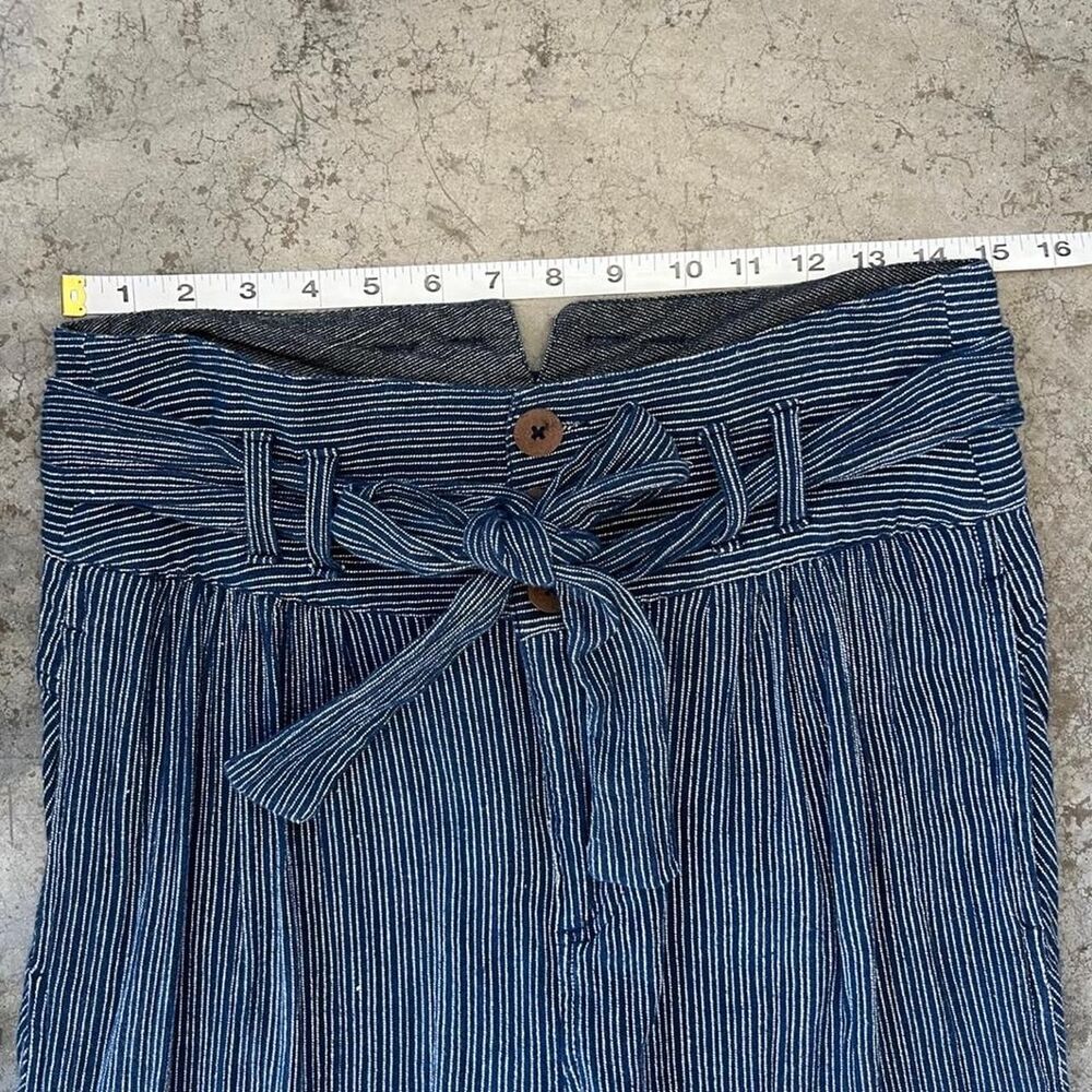 Free People Navy Blue Striped High Rise Tie Waist Capri Trousers Women's 6 - Picture 7 of 8